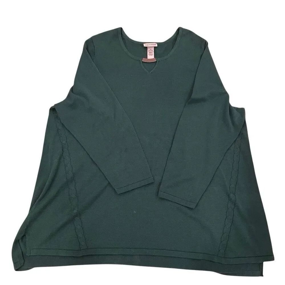 Catherines Womens Keyhole Tunic Sweater 2X Hunter Green Pullover Cotton Normcore